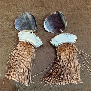 Elegant Silver and Brown Tassel Earrings